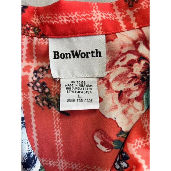 Bon Worth Women’s Orange Floral Button Up Hawaiian Style Blouse Top Size large - Picture 3 of 6